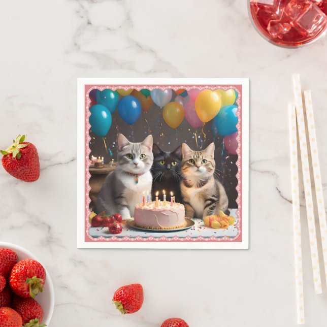 Purfect Celebration: Geburtstagsparty einer Katze Serviette (Beispiel)