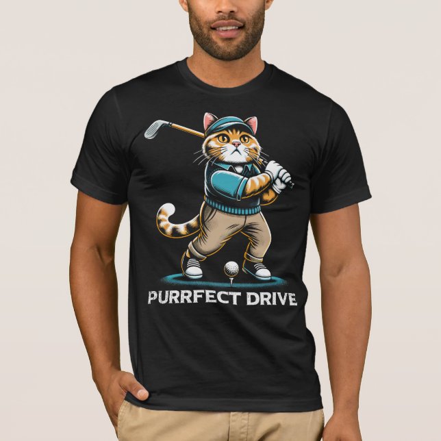 Purfect Drive Golfing Cat Design T-Shirt (Vorderseite)