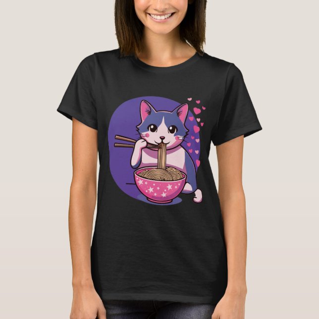 Purfect Ramen Liebe: Cat & Noodles T-Shirt T - Shi (Vorderseite)