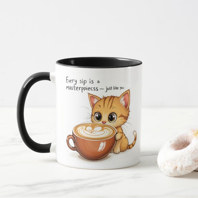Purfektion in jeder Sippe - Niedliche Katze Latte  Tasse (Mit Donut)