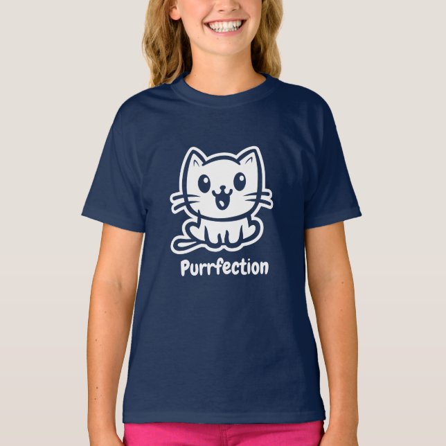 Purfektion, sehr Niedliche Anime-Katze T-Shirt (Vorderseite)