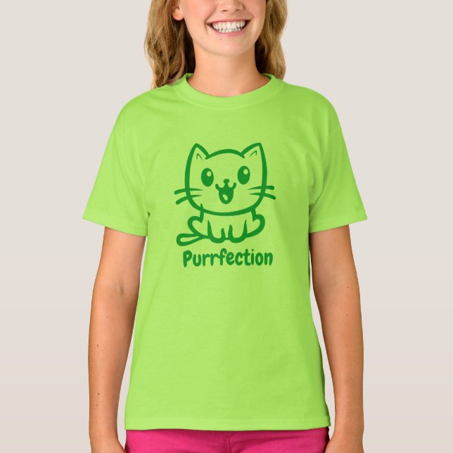 Purfektion, sehr Niedliche Anime-Katze T-Shirt (Vorderseite)