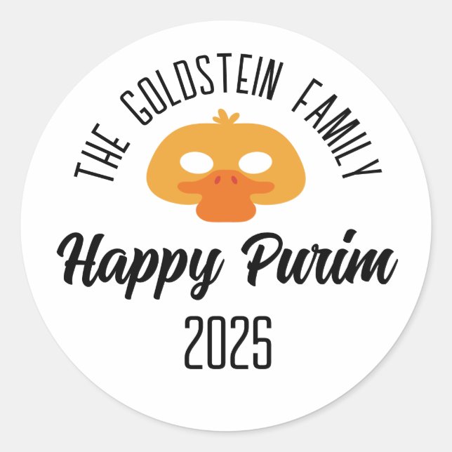 Purim Ente Maskerade Kostüm Runder Aufkleber (Vorderseite)