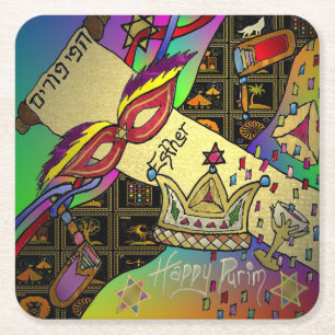 Purim Esther Celebration Art Print Rechteckiger Pappuntersetzer