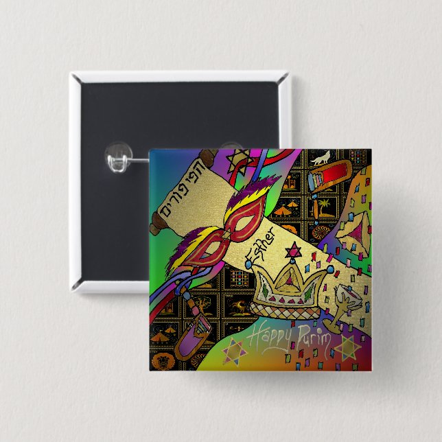 Purim Esther Celebration Art Print Square Button (Vorne & Hinten)