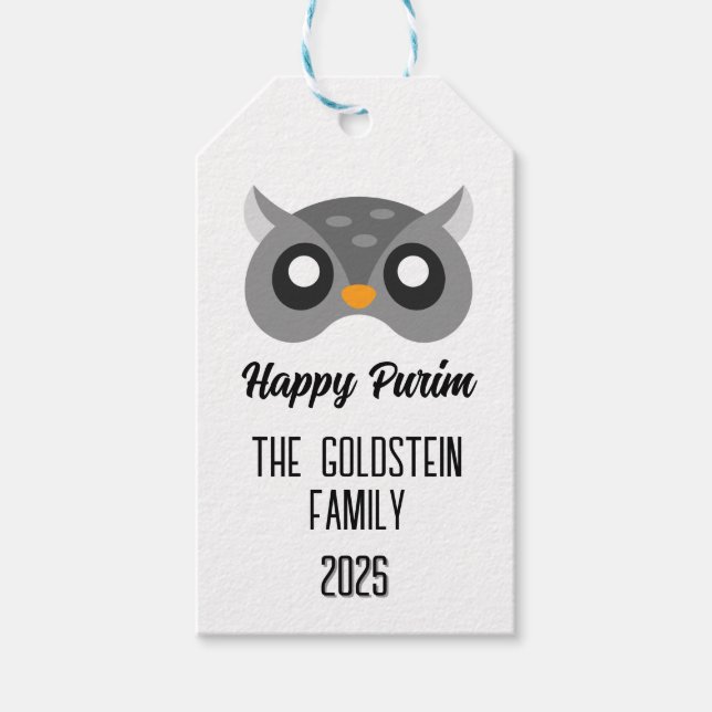 Purim Eule Maskerade Kostüm Geschenkanhänger (Vorderseite)