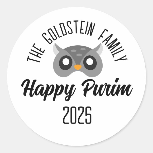 Purim Eule Maskerade Kostüm Runder Aufkleber (Vorderseite)