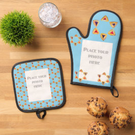 Purim Hamantaschen Foto Blue Background Ofenhandschuh & Topflappen-Set