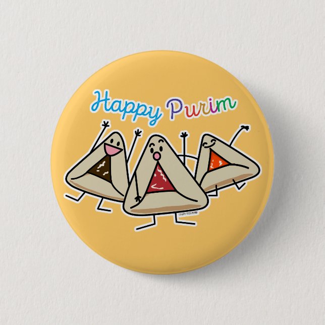 Purim hamantaschen Gebäck Sameach Oznei Haman Button (Vorderseite)