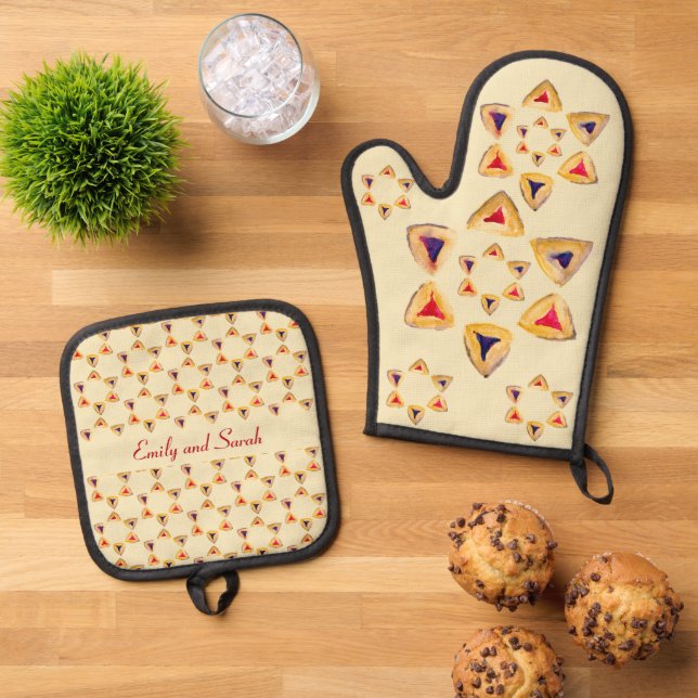 Purim Hamantaschen Personalizable Ofenhandschuh & Topflappen-Set (Oben Unten)
