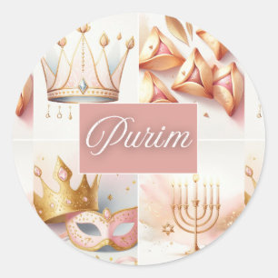Purim jüdische Esther Rosa Gold Aquarell Süß Runder Aufkleber