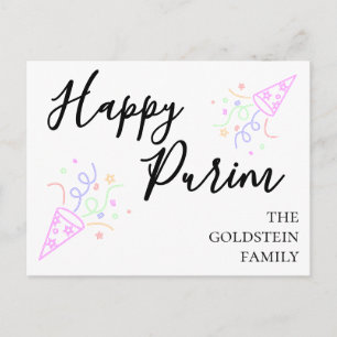 Purim Lila Neon-Partyhut Mishloach Manot Name Postkarte