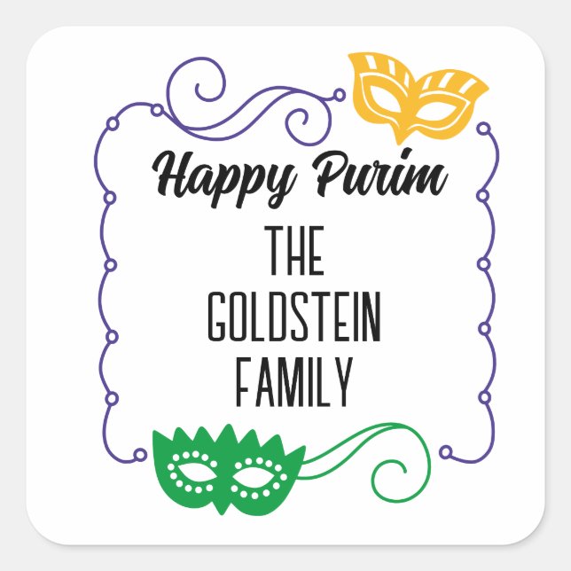 Purim mask masquerade costume Mishloach Manot Quadratischer Aufkleber (Vorderseite)