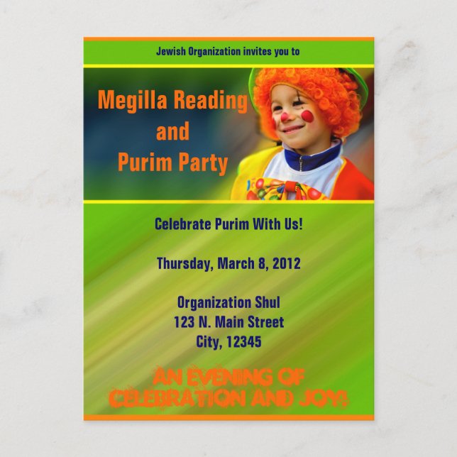 Purim Postcard Einladungspostkarte (Vorderseite)