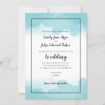 Purist Blue Aquamarin Watercolor Line Border Weddi