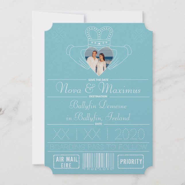 Purist Blue Save the Date Claddagh Foto Frame (Vorderseite)