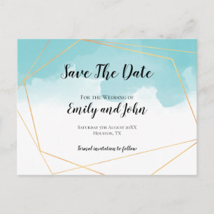 Purist Blue Wassercolor Geometric Save the Date Postkarte