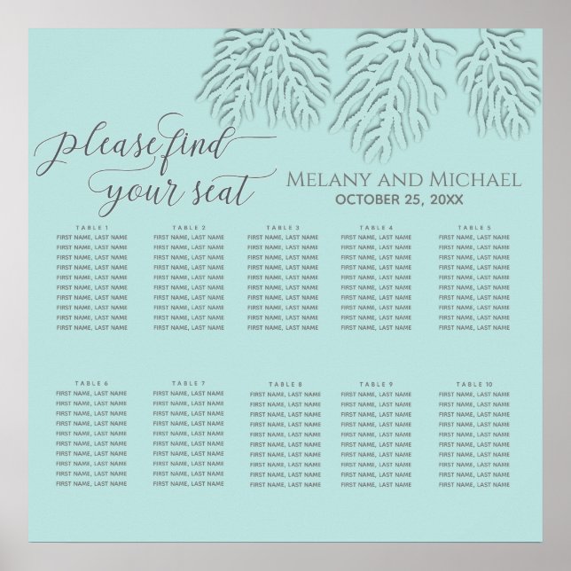 Puristisch blau mit romantischer Korallenkalligrap Poster (Vorne)