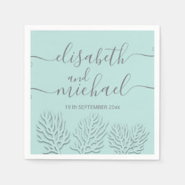 Puristisch blau mit romantischer Korallenkalligrap Serviette