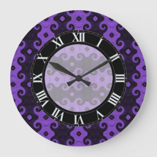 Purple Abstract Diamond Eye Curls Pattern Clock Große Wanduhr