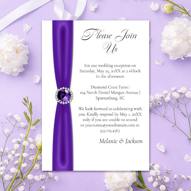 Purple Amethyst Satin Ribbon Jewel Reception Only Einladung (Von Creator hochgeladen)