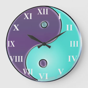 Purple and Aqua  Yin-Yang Clock Große Wanduhr