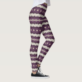 Purple and Beige Mandala Bold Geometric Patterns Leggings