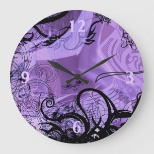 Purple and Black Goth Pattern Wall Clock Große Wanduhr