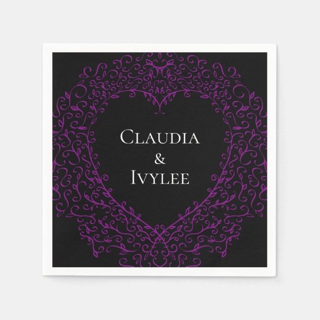 Purple and Black Heart Gothic Wedding Napkins Serviette (Vorderseite)