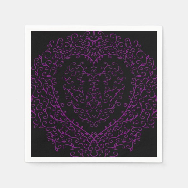 Purple and Black Heart Gothic Wedding Napkins Serviette (Vorderseite)