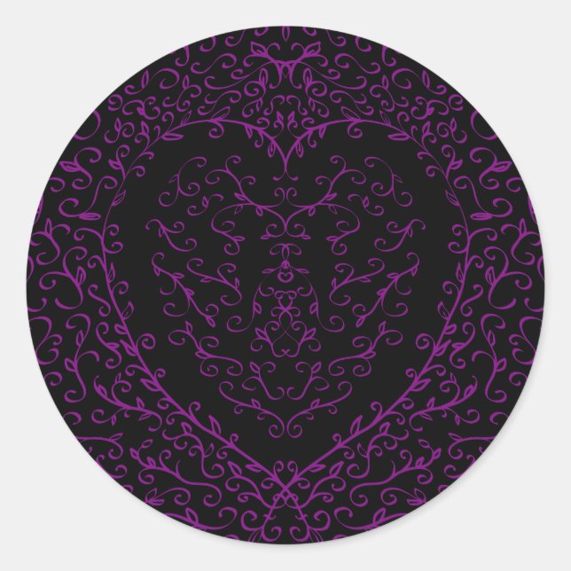 Purple and Black Heart Gothic Wedding Stickers (Vorderseite)