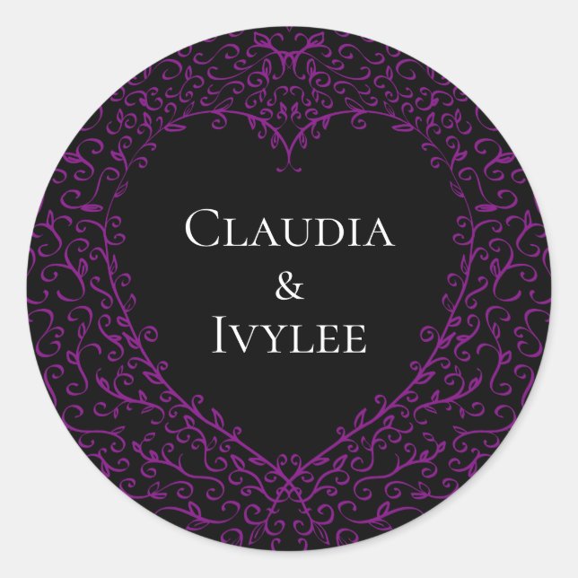 Purple and Black Heart Gothic Wedding Stickers (Vorderseite)