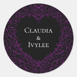 Purple and Black Heart Gothic Wedding Stickers