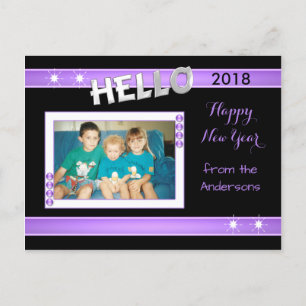 Purple and black with foto and family name feiertagspostkarte