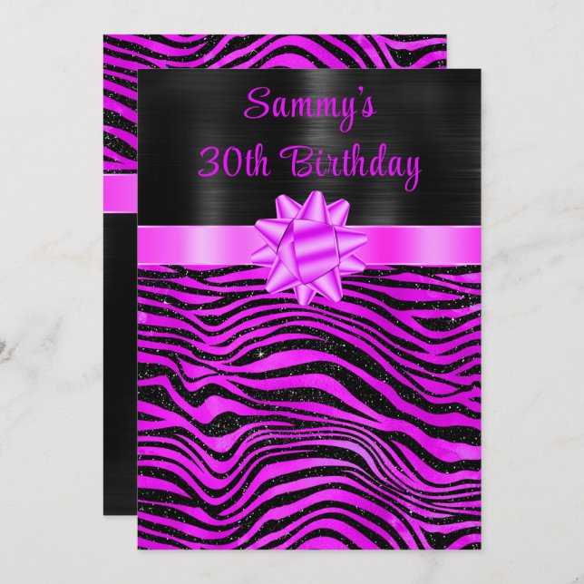 Purple and Black Zebra Stripes Birthday Party Einladung (Vorne/Hinten)