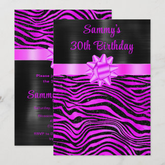 Purple and Black Zebra Stripes Birthday Party Einladung