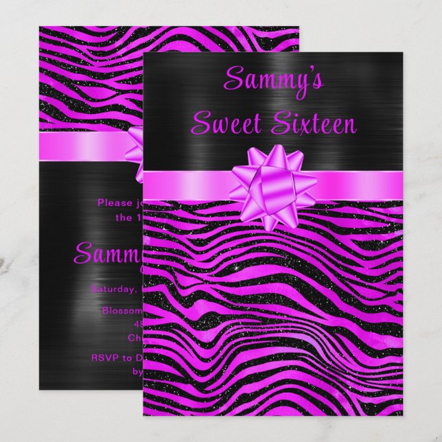 Purple and Black Zebra Stripes Sweet Sixteen Einladung (Vorne/Hinten)
