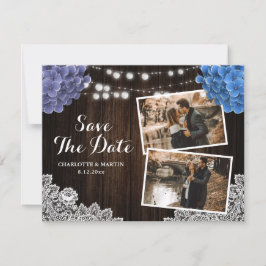 Purple and Blue Floral Photo Collage Wedding Save The Date