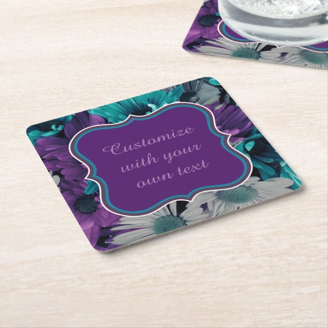 Purple and Blue Flower Smash Custom Text Rechteckiger Pappuntersetzer (angewinkelt)