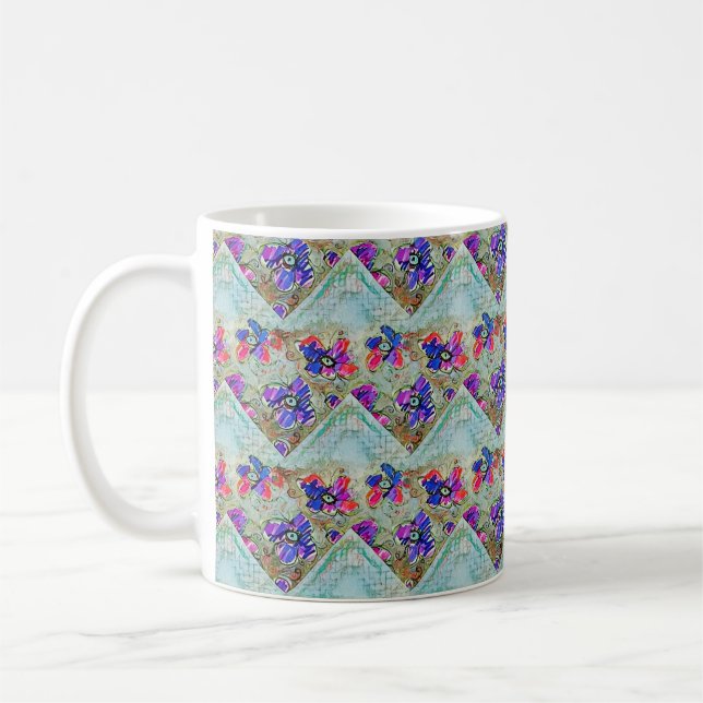 Purple and Blue Flowers Squares Zigzags Kaffeetasse (Links)