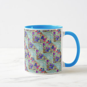 Purple and Blue Flowers Squares Zigzags Tasse