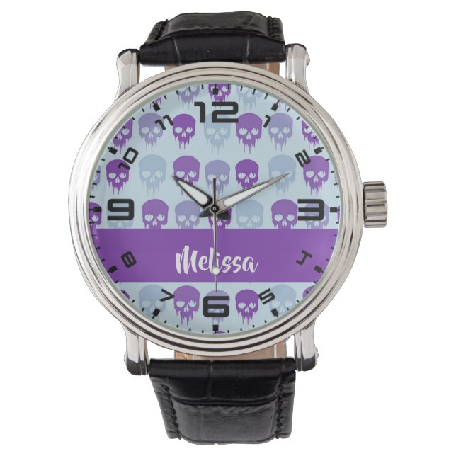 Purple and blue melting skulls pattern armbanduhr (Vorderseite)