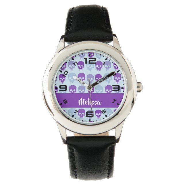 Purple and blue melting skulls pattern armbanduhr (Vorderseite)