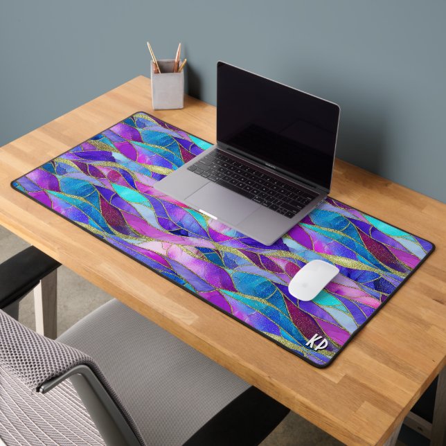 Purple and Blue Stained Glass Mosaic pattern Schreibtischunterlage (Büro 2)