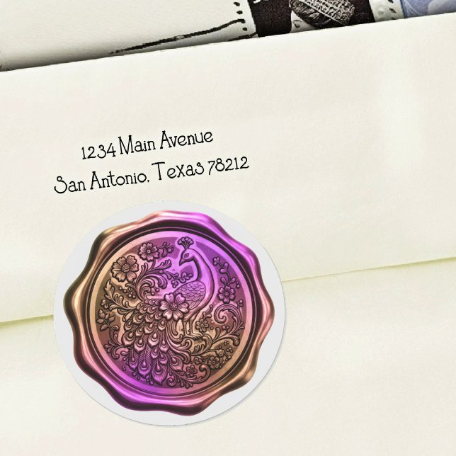 Purple and Copper Peacock Wax Look Seal Runder Aufkleber (Von Creator hochgeladen)