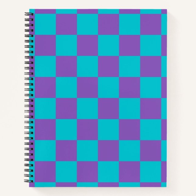 Purple and Cyan Checkerboard Notizbuch (Vorderseite)