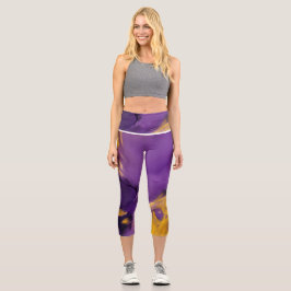 Purple and Gold Abstract Capri Leggings