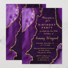 Purple and Gold Agate Marble Birthday Party Einladung
