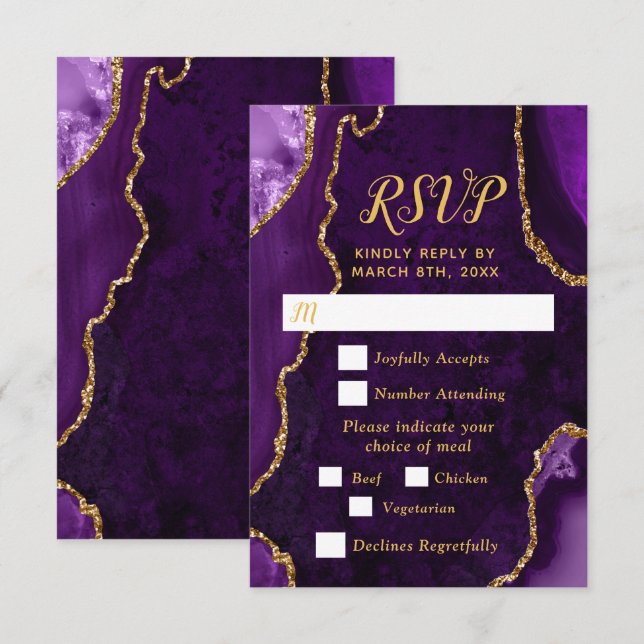 Purple and Gold Agate Meal Selection RSVP Karte (Vorne/Hinten)