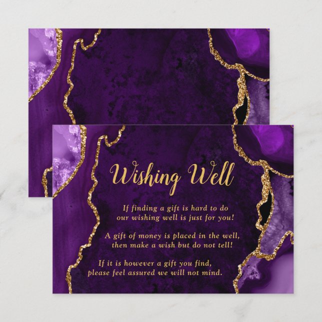 Purple and Gold Agate Wedding Wishing Well Begleitkarte (Vorne/Hinten)